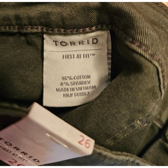 Torrid Womens Olive Green Button-Fly Denim Short Shorts First at Fit Size 26 - Picture 5 of 5